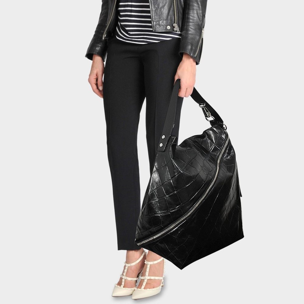 Authentic Proenza Schouler  Zip Large Hobo Bag In Black Embossed Giant Crocodile